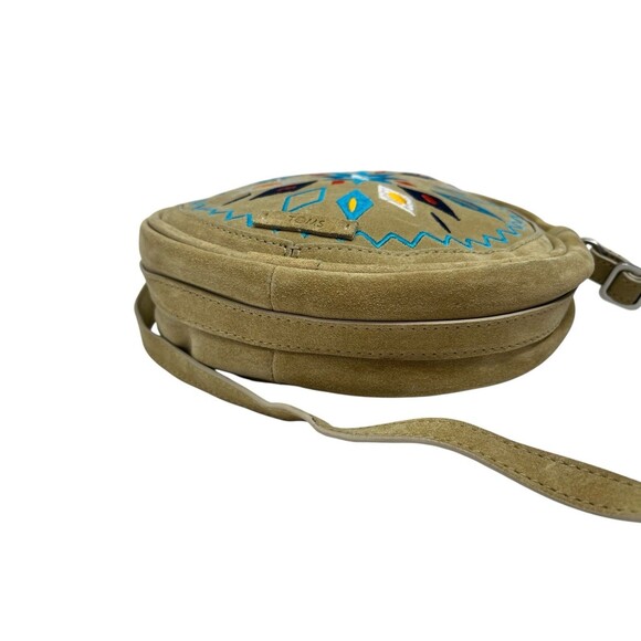 Toms Embroidered Crossbody Bag Souks Canteen Suede Embroidery Purse Oatmeal 8" - Picture 9 of 12